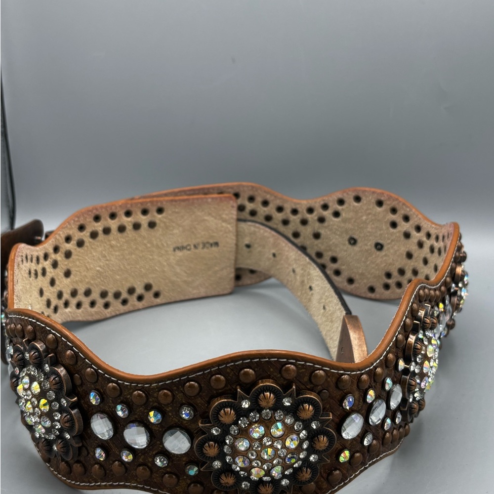 Western Studded Brown Leather Belt - Picture 2 of 6